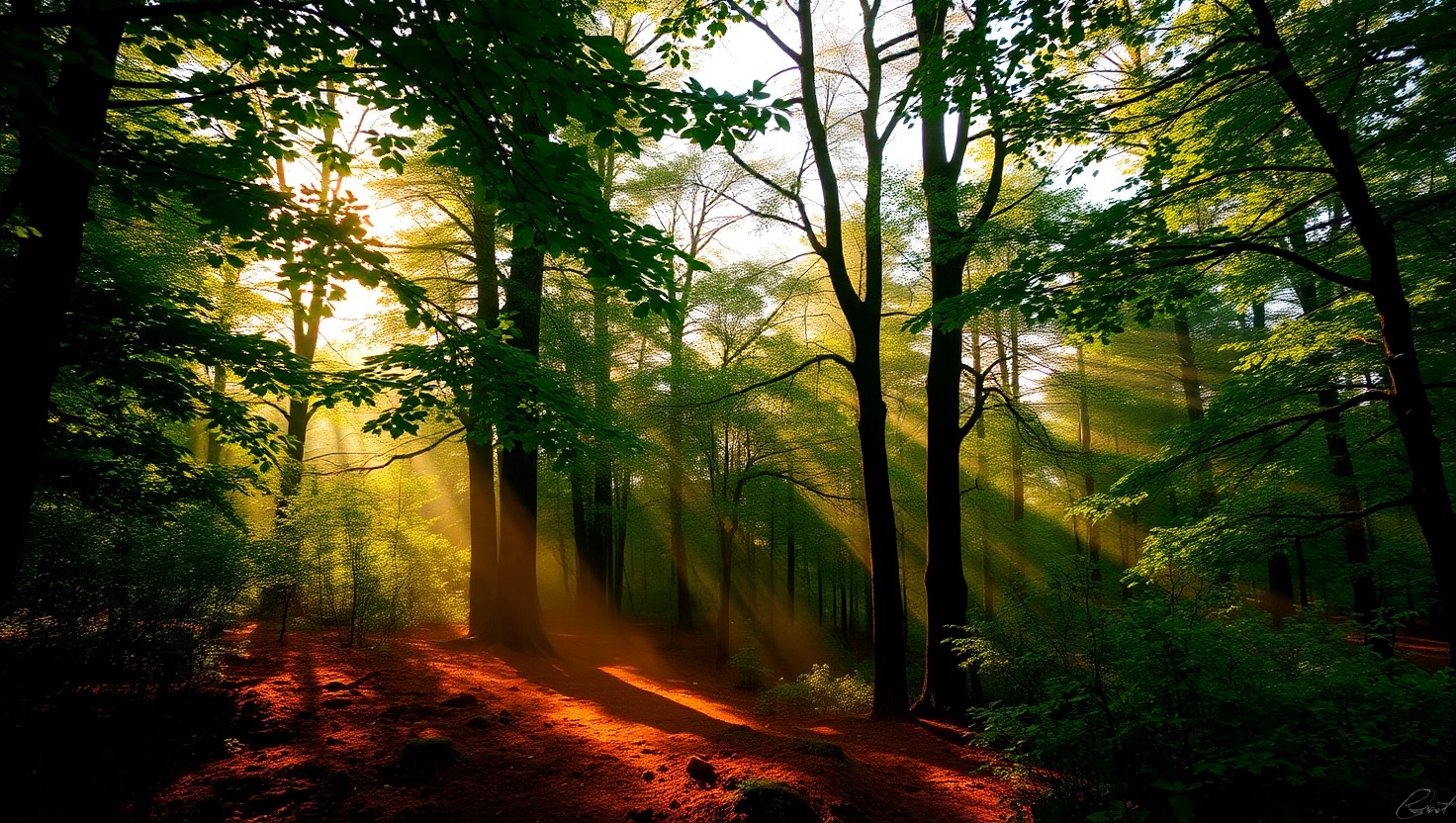 Golden Hour in the Enchanted Forest – free AI stock image