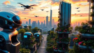 Harmony Between Robots and Nature gS0 – free AI stock image