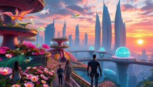 Harmony in a Futuristic City – free AI stock image