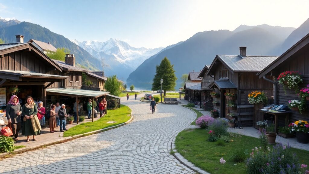 Harmony of Mountain Village – free AI stock image