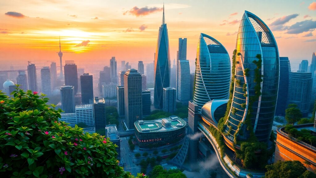 Harmony of Nature and Urban Life – free AI stock image