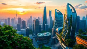 Harmony of Nature and Urban Life – free AI stock image