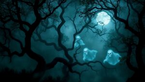 Haunted Forest of Eerie Apparitions – free AI stock image