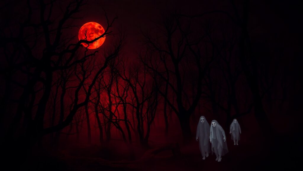Haunted Forest Under Blood Moon e0e – free AI stock image