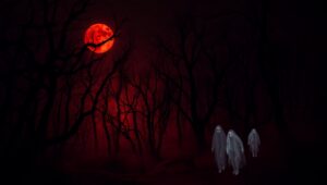 Haunted Forest Under Blood Moon e0e – free AI stock image