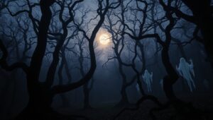 Haunted Forest Under Moonlight G8M – free AI stock image