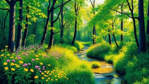 Hidden Glade in Pointillist Art – free AI stock image