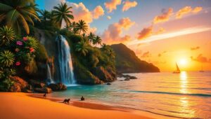 Hidden Paradise: Tropical Island Escape – free AI stock image