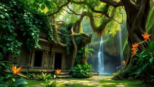 Hidden Temple in the Jungle – free AI stock image