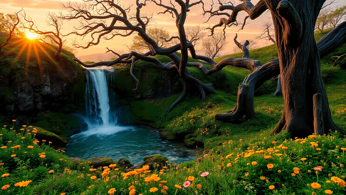 Hidden Waterfall at Sunset