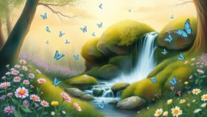Hidden Waterfall in a Colorful Forest – free AI stock image