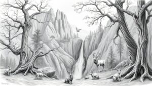 Hidden Waterfall in Mountain Serenity – free AI stock image