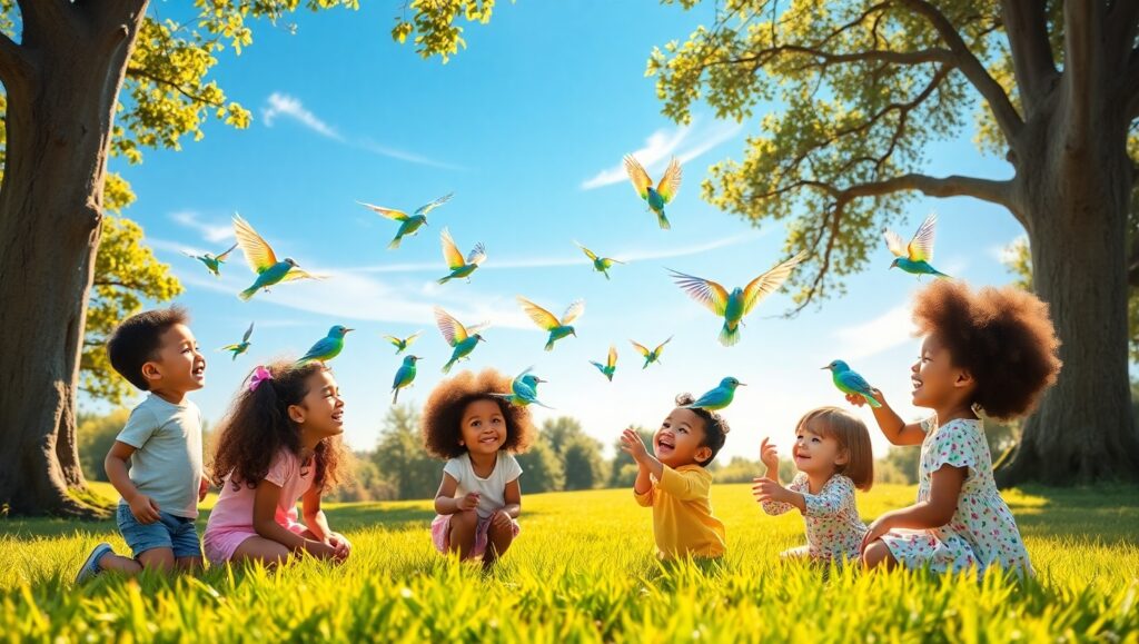 Holographic Birds in the Park – free AI stock image