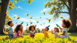 Holographic Birds in the Park – free AI stock image