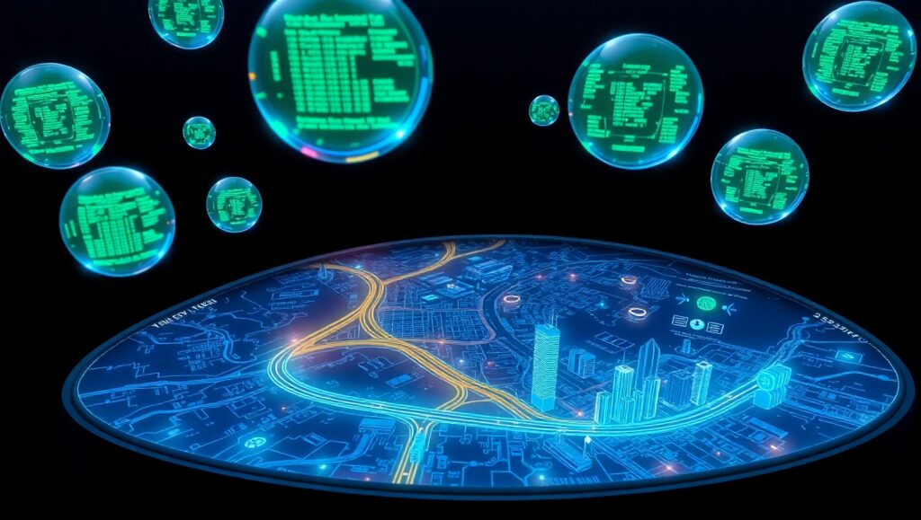 Holographic City Control Interface – free AI stock image