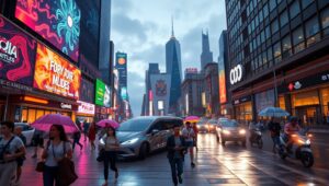 Holographic Cityscape Interaction – free AI stock image
