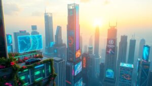 Holographic Cityscape of Tomorrow – free AI stock image