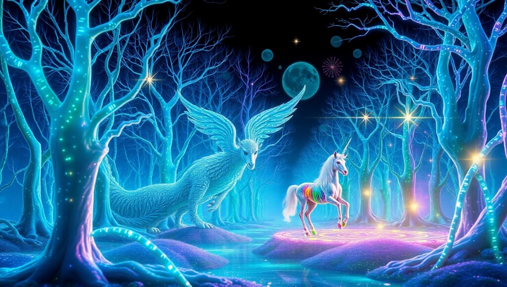 Holographic Forest Creatures Unleashed – free AI stock image
