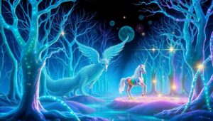 Holographic Forest Creatures Unleashed – free AI stock image