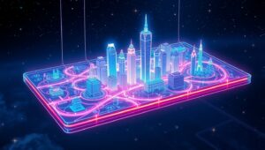Holographic Map of Alien City – free AI stock image