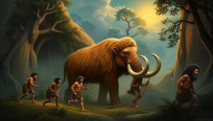Hunting the Woolly Mammoth – free AI stock image
