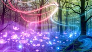 Illuminated Forest of Light Trails – free AI stock image