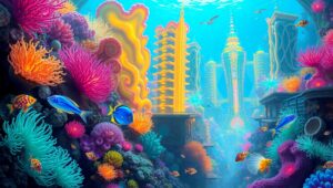 Illuminated Underwater City of Wonders – free AI stock image