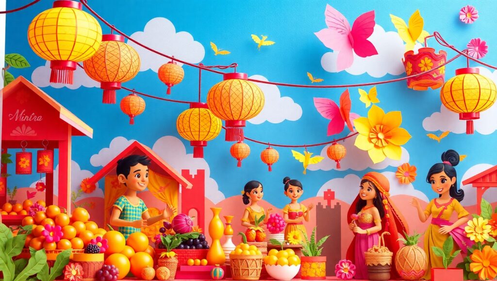 Imaginary City Market in Papercraft – free AI stock image