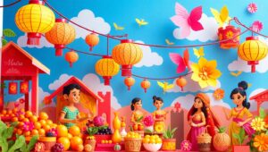 Imaginary City Market in Papercraft – free AI stock image