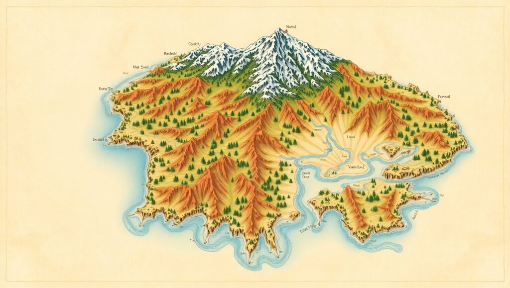 Imaginary Island Topographic Landscape – free AI stock image