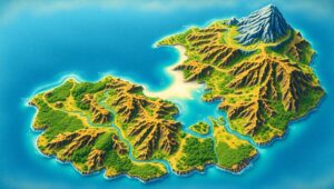 Imaginary Island Topographic Map – free AI stock image