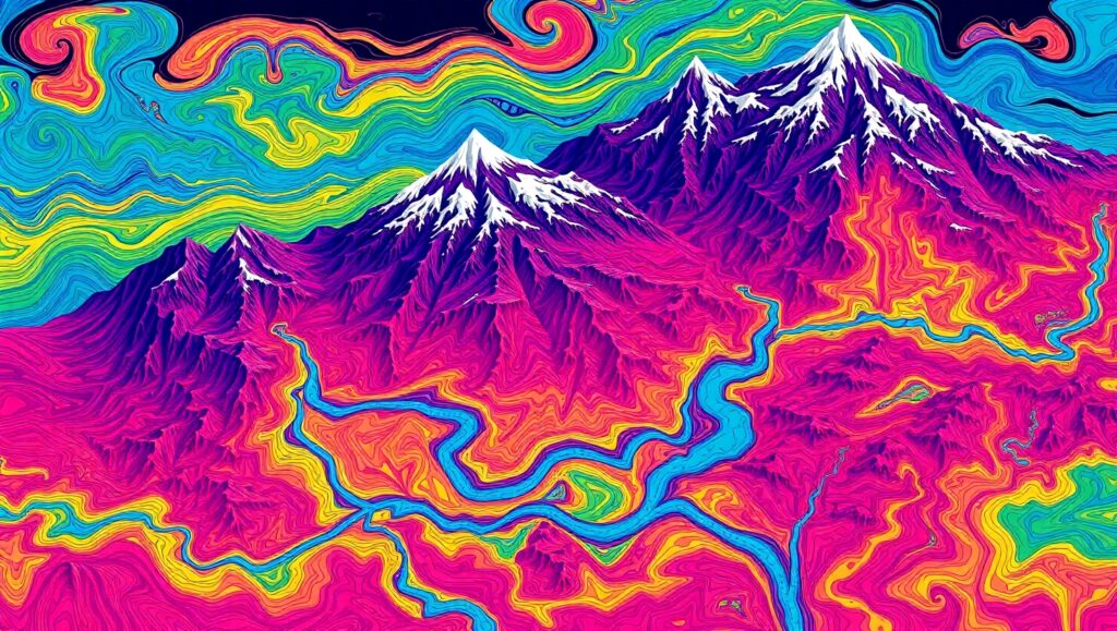 Imaginary Vibrant Topographic Landscape – free AI stock image
