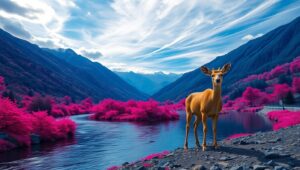 Infrared Dreamscape of Mountains – free AI stock image