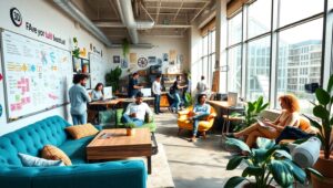 Innovative Startup Collaboration Space – free AI stock image