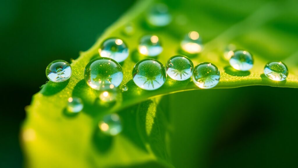 Intricate Dew Drops on Green – free AI stock image