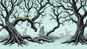 Intricate Forest Life in Line Art – free AI stock image