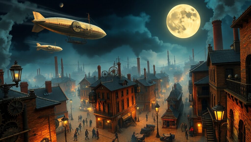Intricate Steampunk Cityscape – free AI stock image