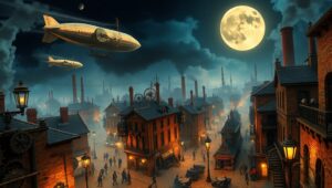 Intricate Steampunk Cityscape – free AI stock image