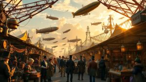 Inventions of the Steampunk Bazaar – free AI stock image