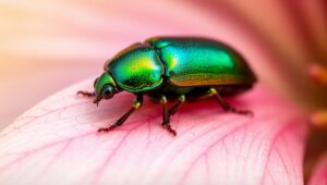 Iridescent Beetle on a Flower – free AI stock image