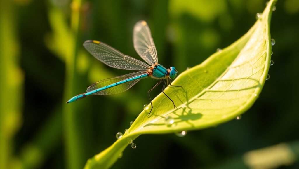 Iridescent Dragonfly in Morning Light – free AI stock image