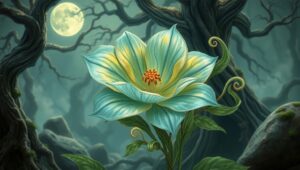 Iridescent Flora in Mythical Forest – free AI stock image