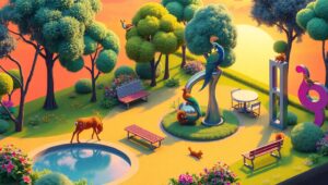 Isometric City Park at Sunset – free AI stock image