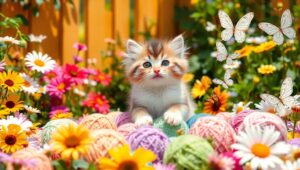 Joyful Kitten in a Garden – free AI stock image