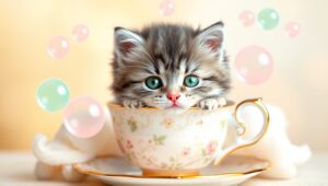 Kitten in a Teacup Bliss – free AI stock image