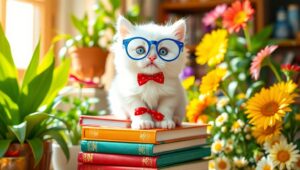 Kitten Scholar in a Sunny Room – free AI stock image