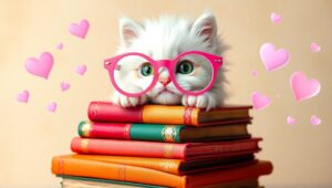 Kitten with Glasses on Books – free AI stock image