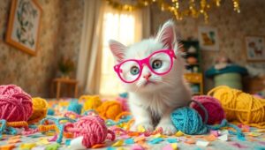Kitten’s Colorful Playtime Adventure – free AI stock image