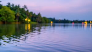 Lake Reflections with Colorful Bokeh – free AI stock image
