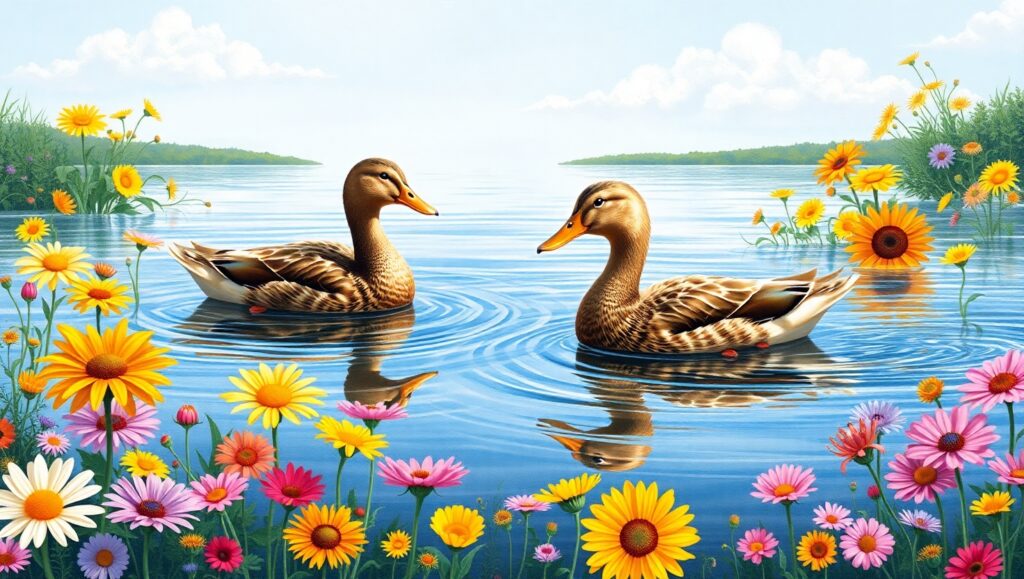 Lakeside Harmony in Pointillism – free AI stock image